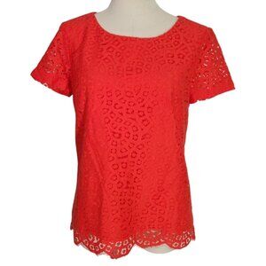 J. Crew Red Lace Short Sleeve Top Scalloped Hem Blouse Womens Womens Size 0